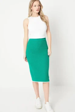Tipped Hem Waffle Knit Midi Skirt