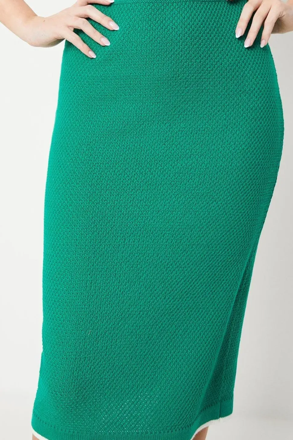 Tipped Hem Waffle Knit Midi Skirt