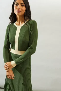 Tipped Pleated Hem Knitted Midi Dress