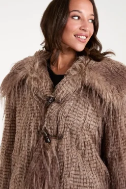 Toggle Detail Faux Fur Coat