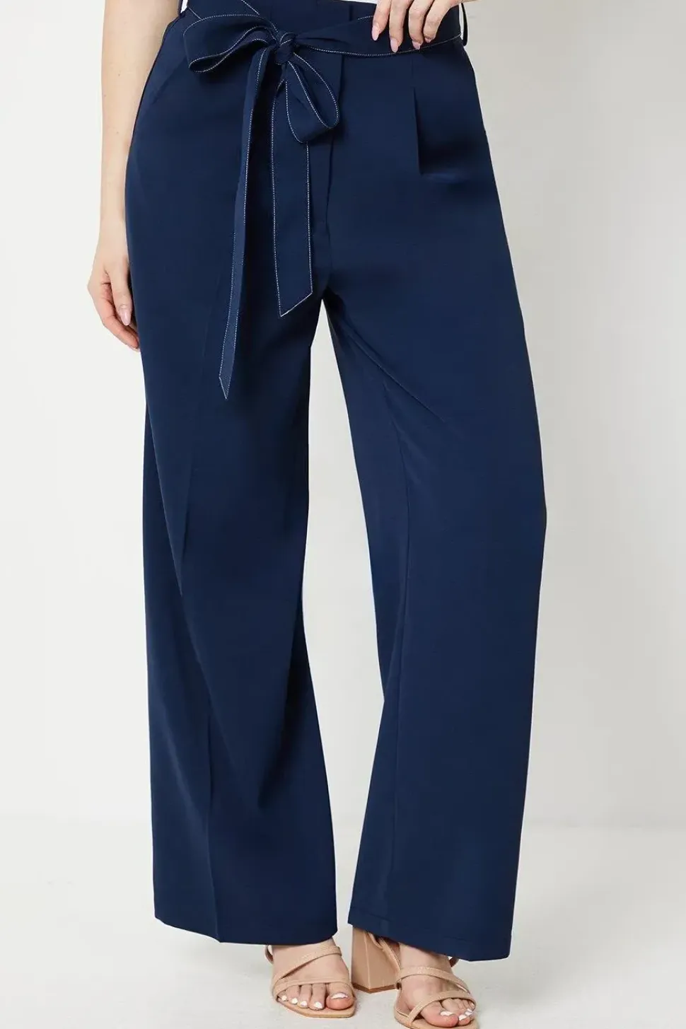 Top Stitch Belted Straight Leg Trouser