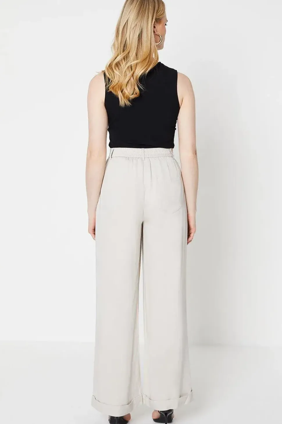 Top Stitch High Waisted Wide Leg Trouser