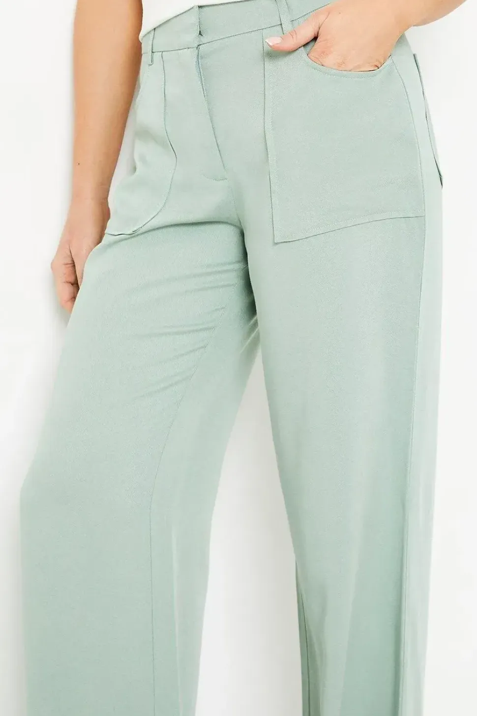 Top Stitch Patch Pocket Wide Leg Trouser
