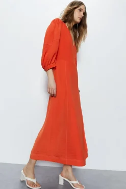 Topstitch Wrap Midi Dress