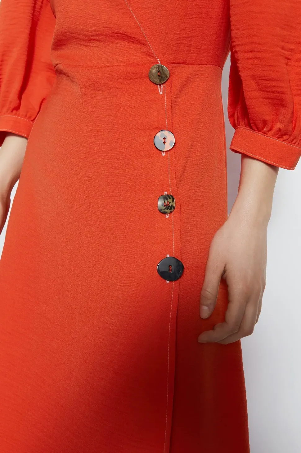 Topstitch Wrap Midi Dress