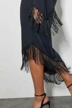 Toria Fringe Jersey Dress Black