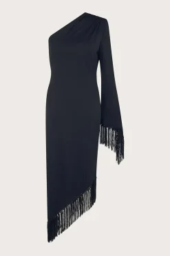 Toria Fringe Jersey Dress Black