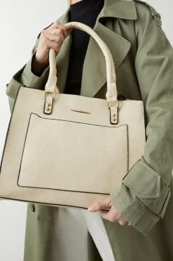 Tori Faux Leather Painted Edge Front Pocket Tote Bags