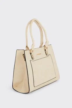 Tori Faux Leather Painted Edge Front Pocket Tote Bags