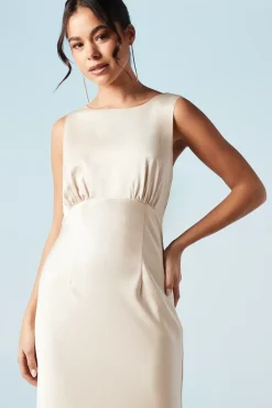 Trailing Bow Back Satin Bridesmaids Dress