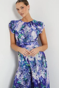 Trailing Floral Print Pleated Leg Jumpsuit