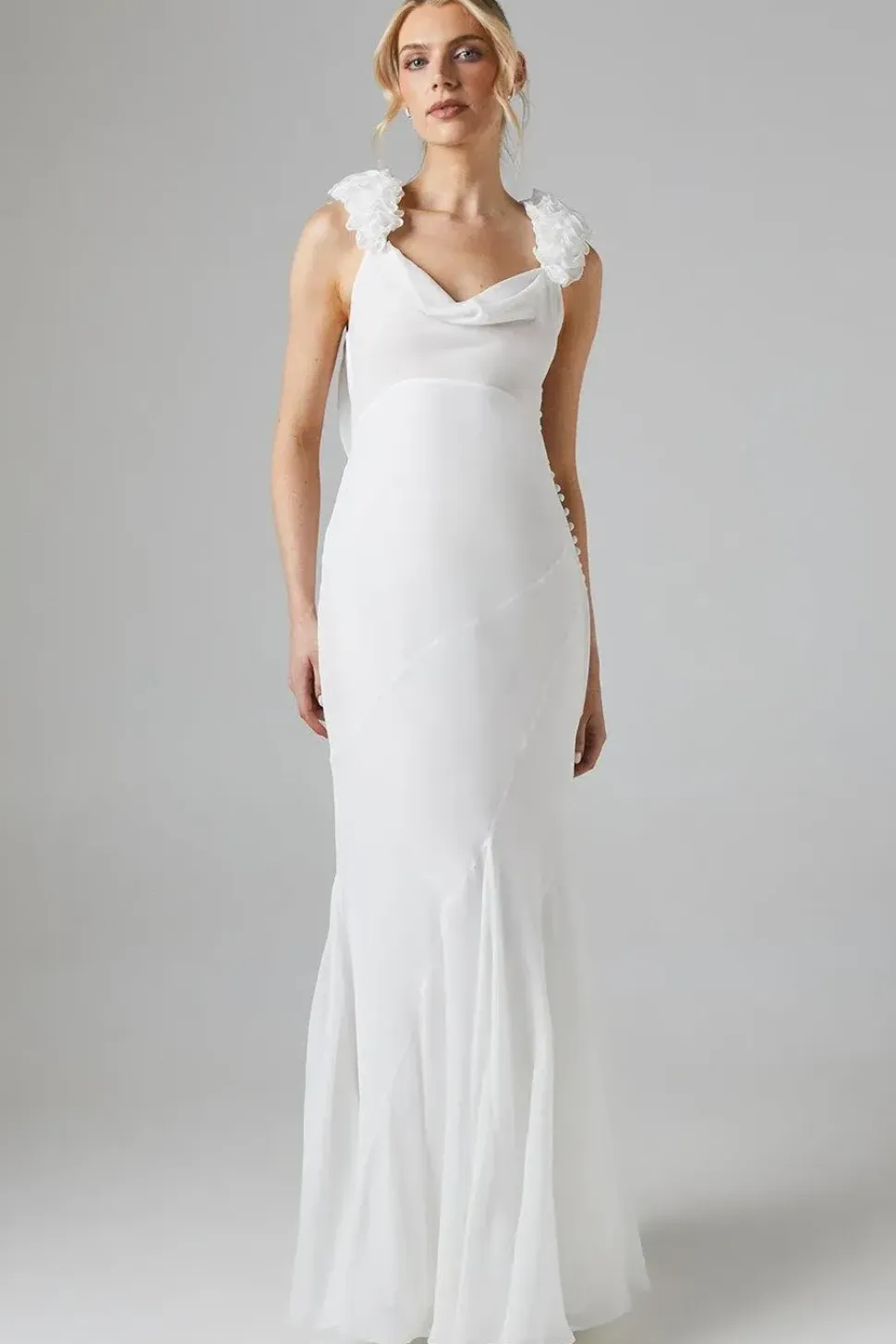 Trailing Petal Shoulder Detail Chiffon Wedding Dress