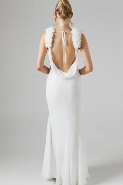 Trailing Petal Shoulder Detail Chiffon Wedding Dress