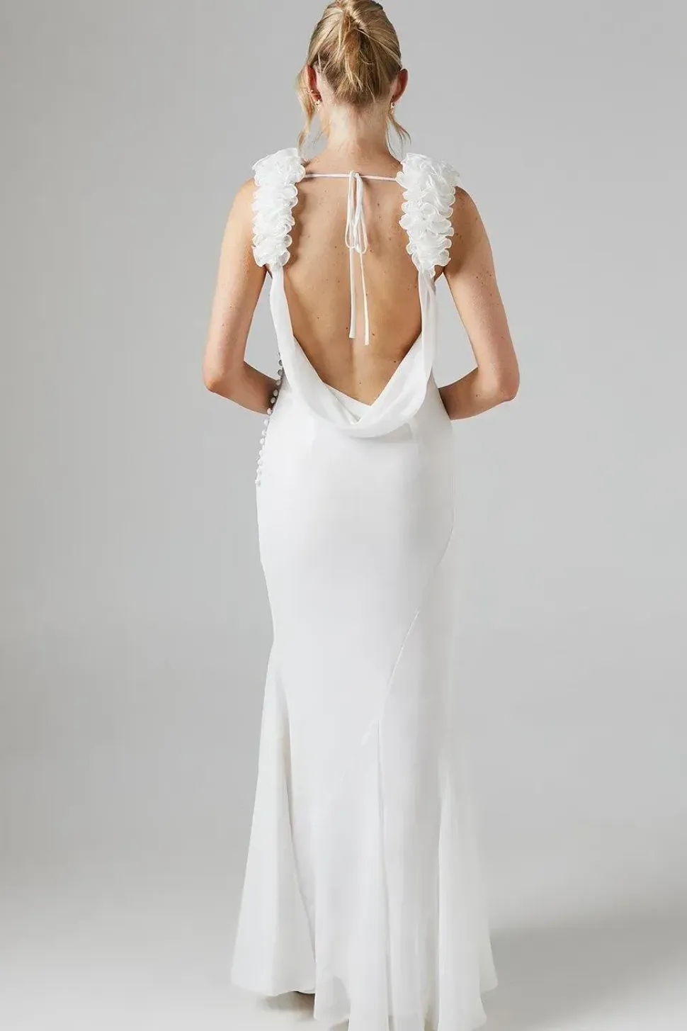 Trailing Petal Shoulder Detail Chiffon Wedding Dress