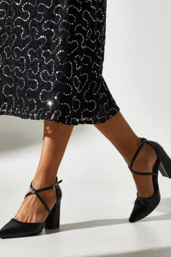 Treat Cross Strap Pointed Block Heel Court Shoes