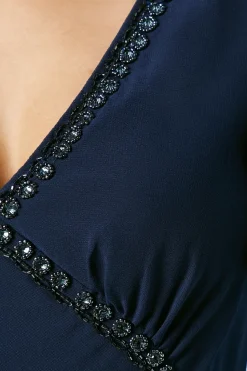 Trim Detail V Neck Flutter Sleeve Bridesmaids Dress