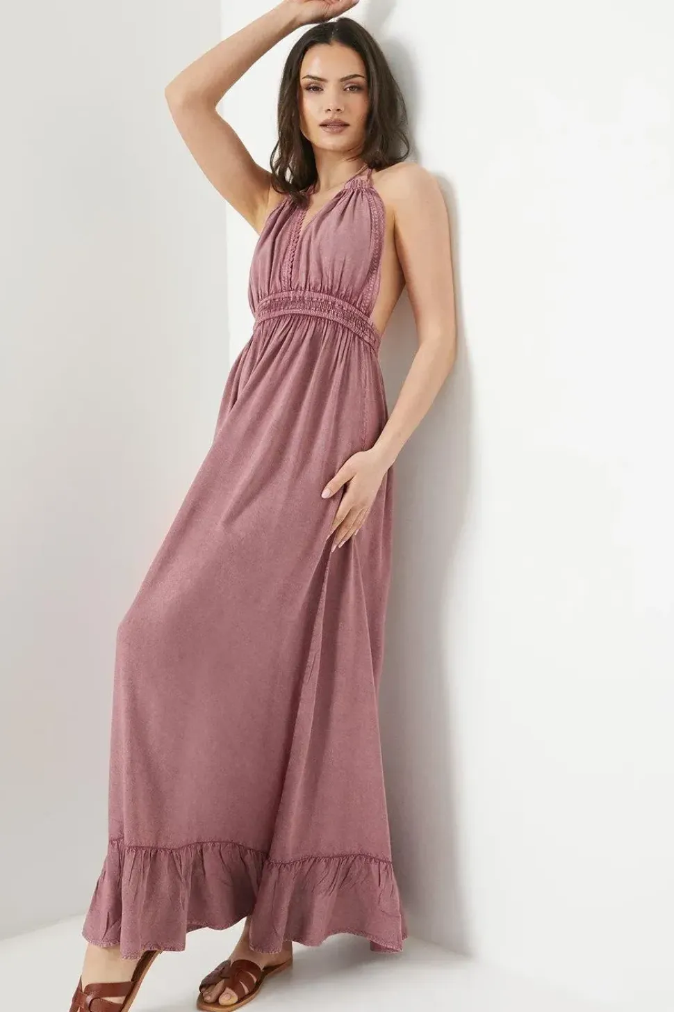 Trim Halter Maxi Beach Dress