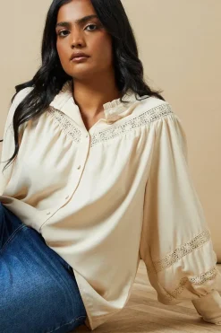 Trim Insert Crepe Blouse