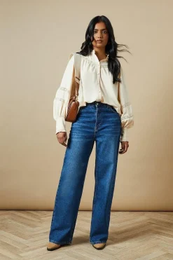 Trim Insert Crepe Blouse