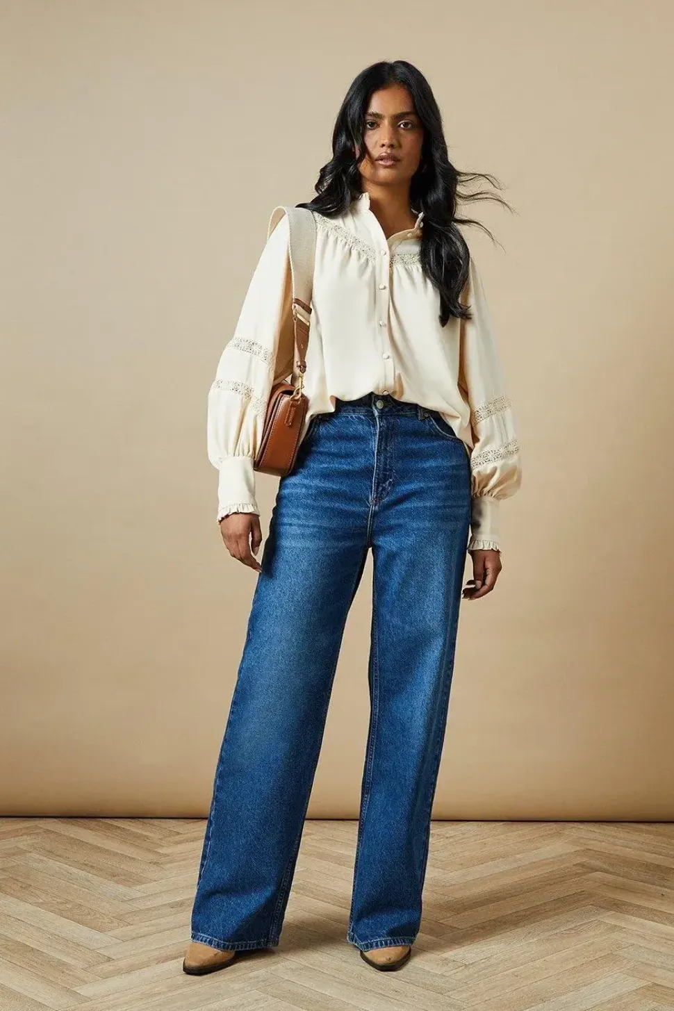 Trim Insert Crepe Blouse