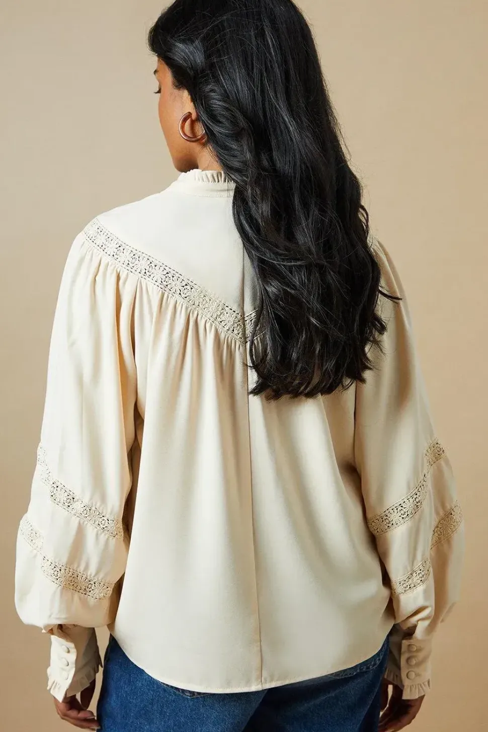 Trim Insert Crepe Blouse