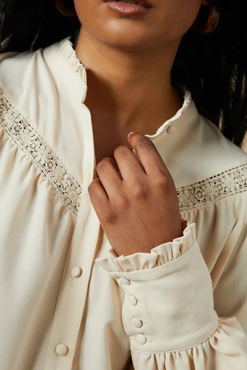 Trim Insert Crepe Blouse