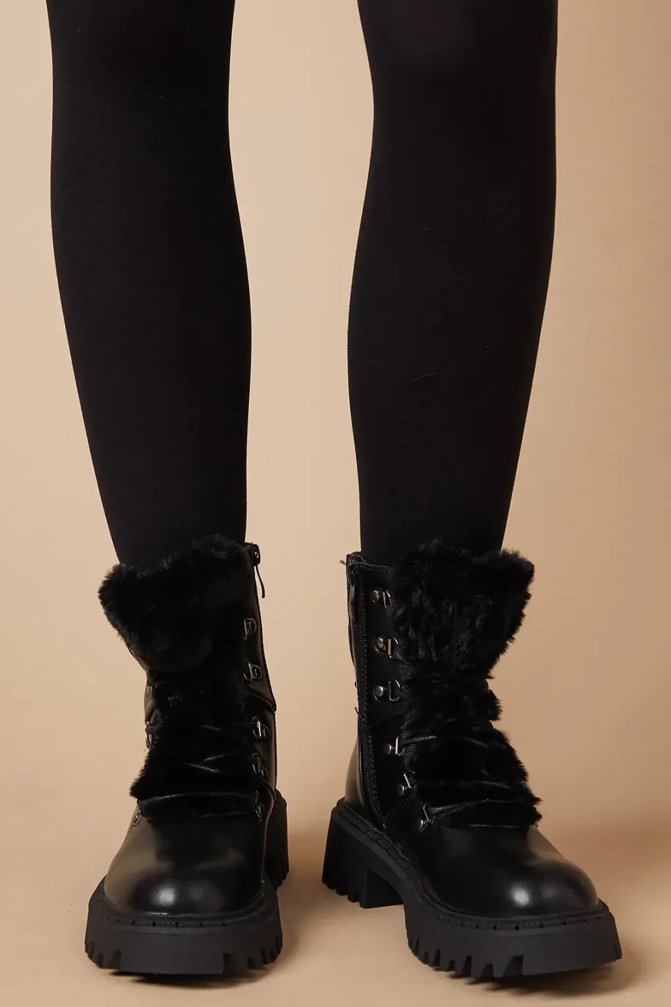 Trinity Faux Fur Detail Chunky Hiker Ankle Boots