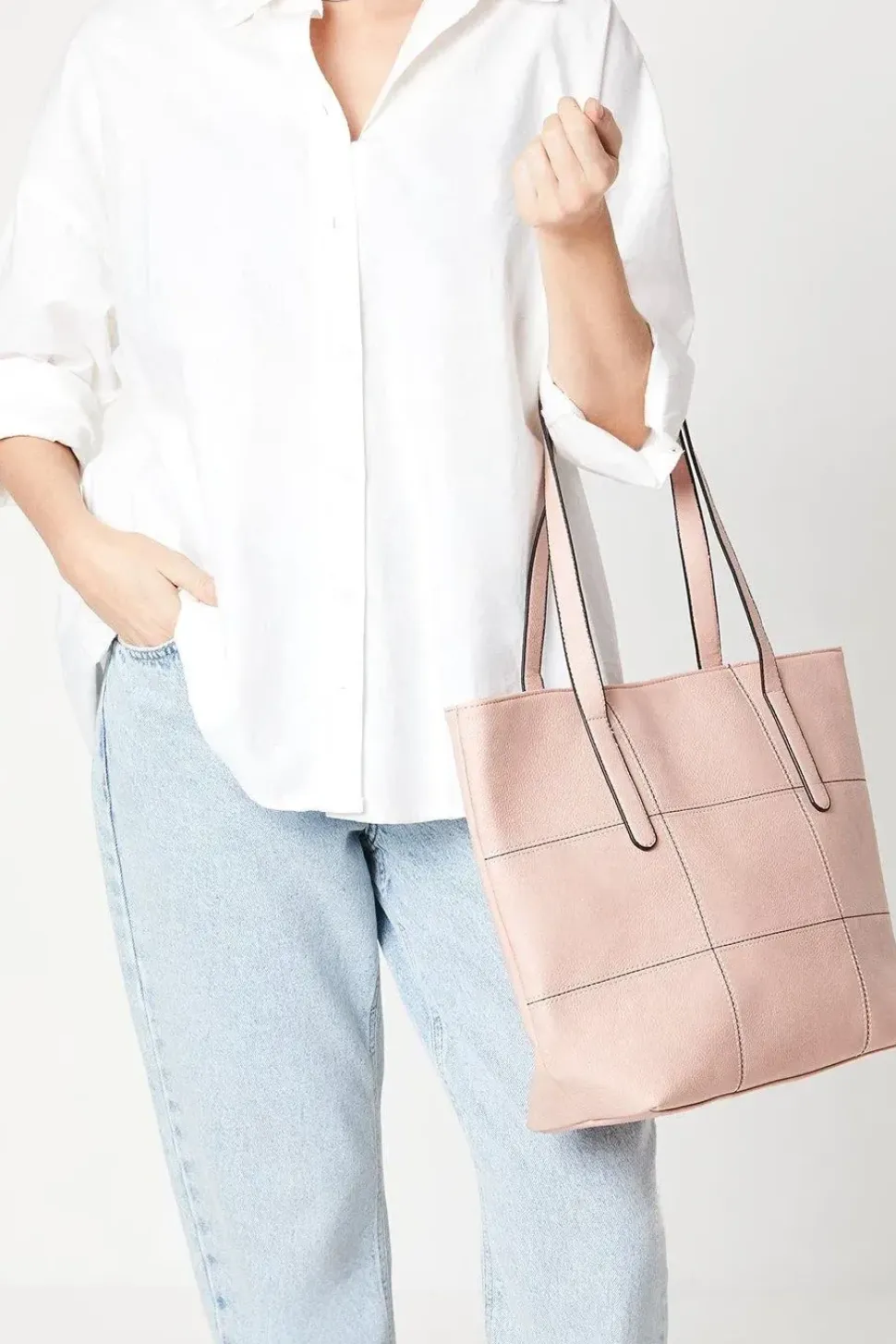 Trish Faux Leather Stitch Detail Tote Bags
