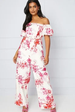 Tropical Floral Ottoman Twill Belted Jumpsuit