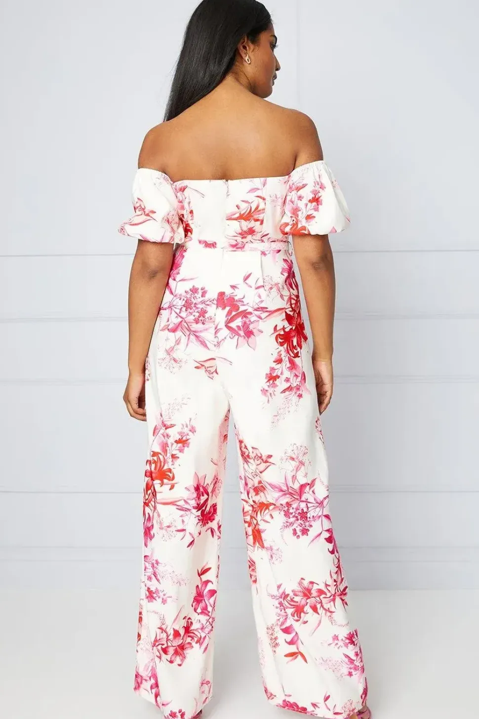 Tropical Floral Ottoman Twill Belted Jumpsuit