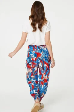Tropical Leaf Print Harem Pants