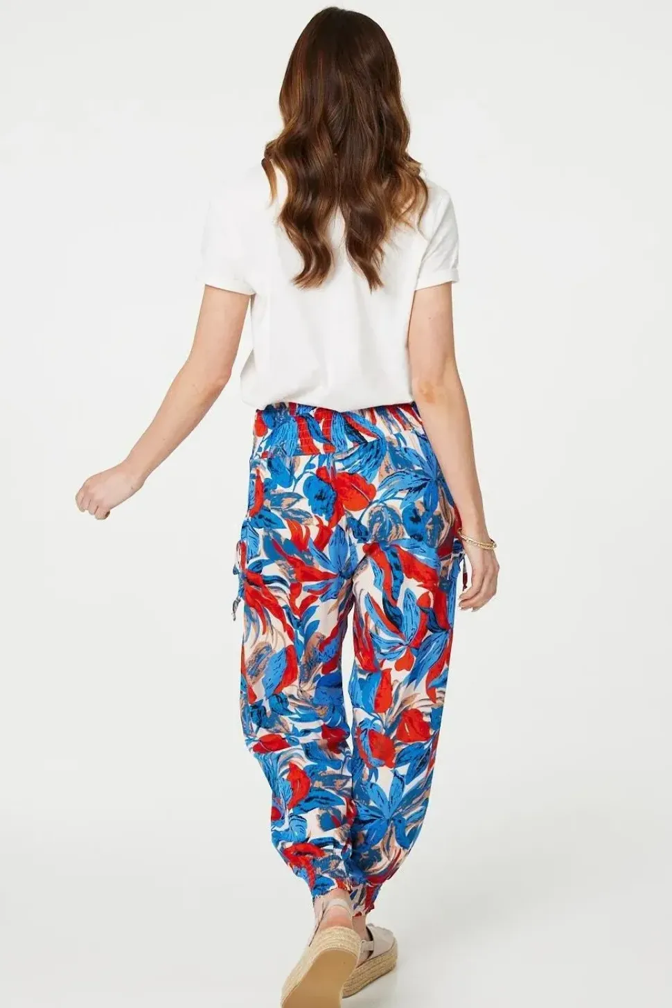 Tropical Leaf Print Harem Pants