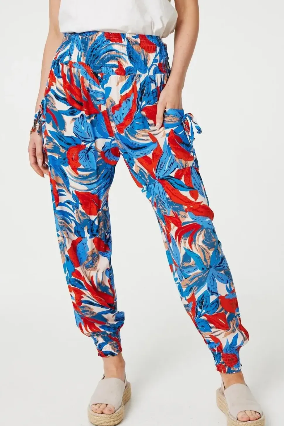 Tropical Leaf Print Harem Pants