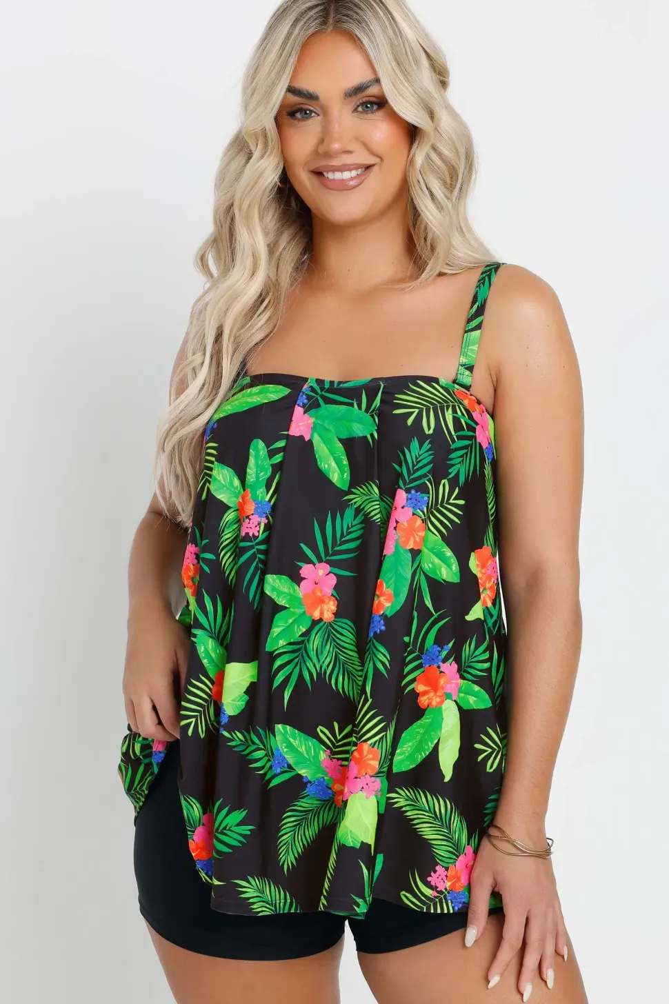Tropical Print A-Line Tankini Top