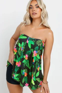 Tropical Print A-Line Tankini Top