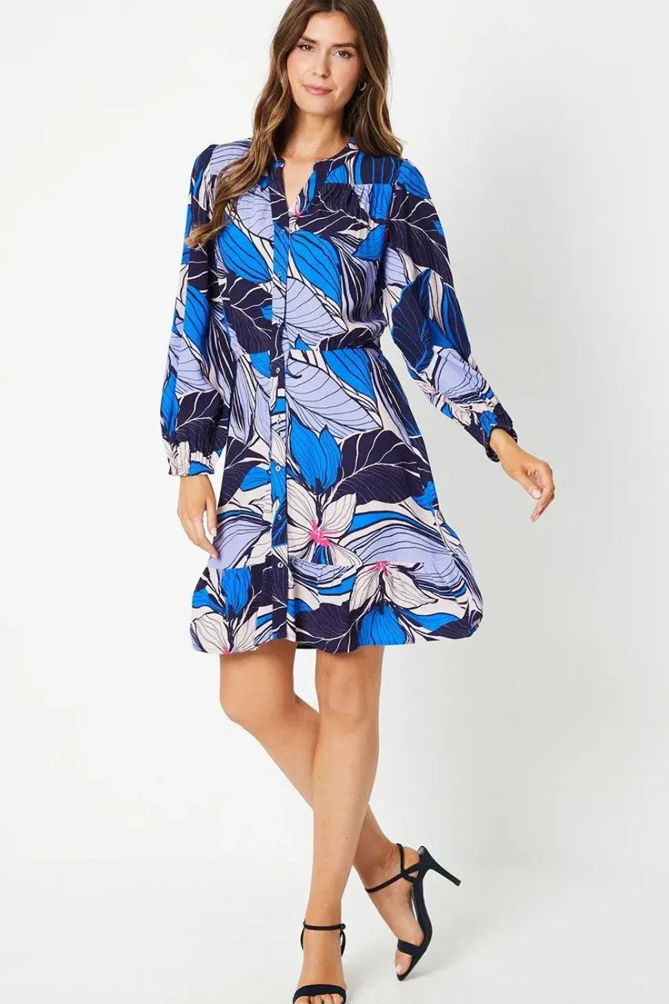 Tropical Print Button Through Shift Dress