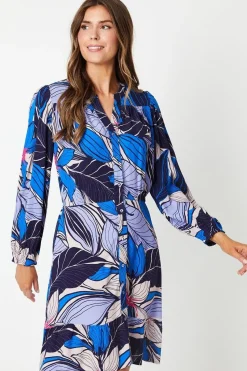 Tropical Print Button Through Shift Dress