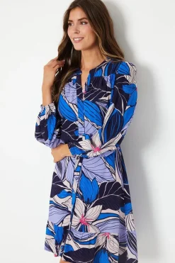 Tropical Print Button Through Shift Dress