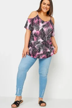 Tropical Print Cold Shoulder Top