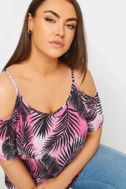 Tropical Print Cold Shoulder Top
