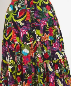 Tropical Print Crinkle Elasticated Maxi Skirt