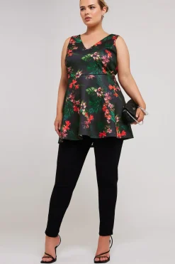 Tropical Print Peplum Top