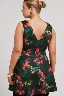 Tropical Print Peplum Top