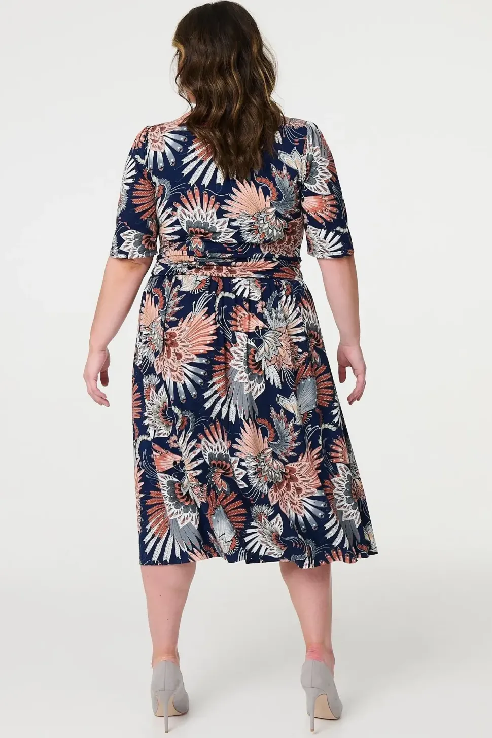 Tropical Print 1/2 Sleeve Midi Wrap Dress