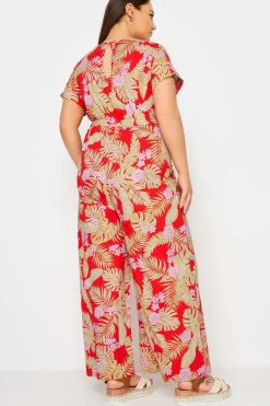 Tropical Print Wide Leg Jumpsuit