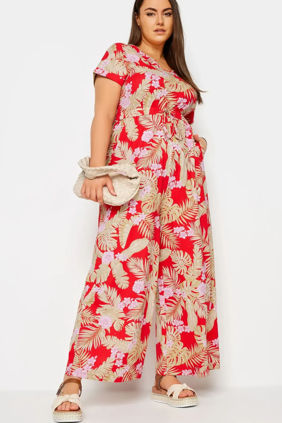 Tropical Print Wide Leg Jumpsuit