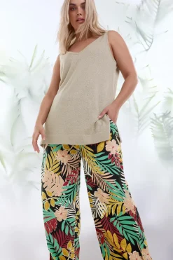 Tropical Print Wide Leg Trousers