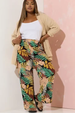 Tropical Print Wide Leg Trousers