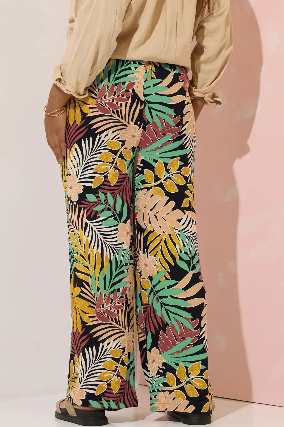 Tropical Print Wide Leg Trousers