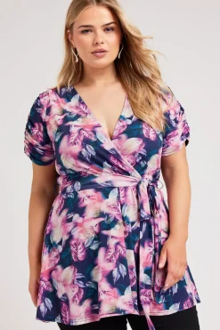 Tropical Print Wrap Top